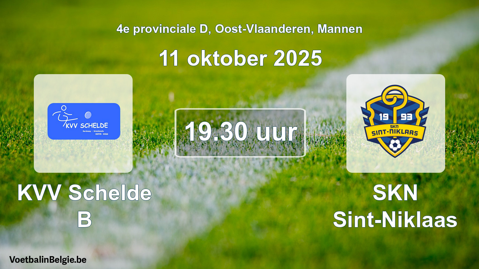 Scheduled match men football: KVV Schelde B - SKN Sint-Niklaas (11 October 2025)