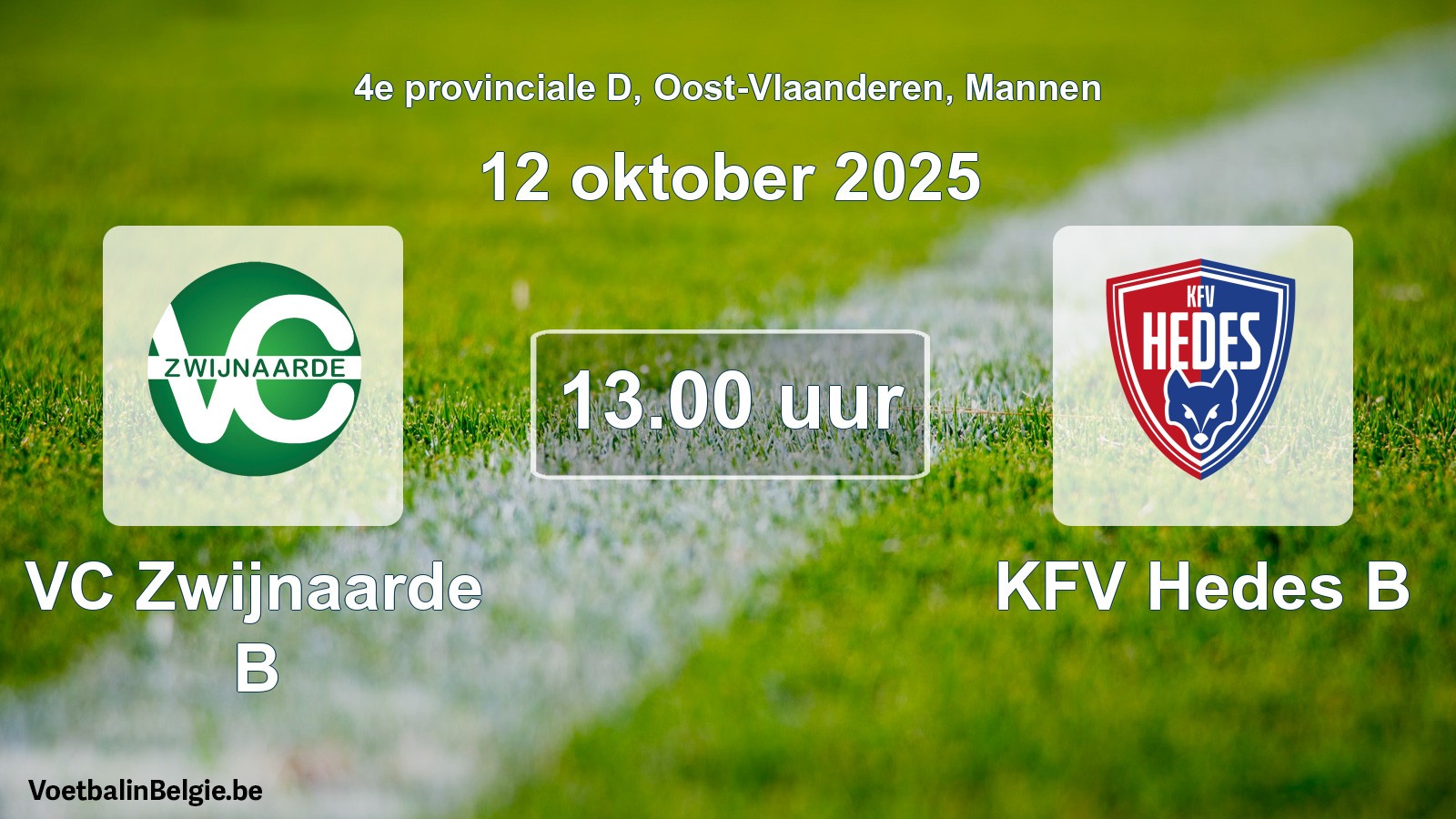 Scheduled match men football: VC Zwijnaarde B - KFV Hedes B (12 October 2025)