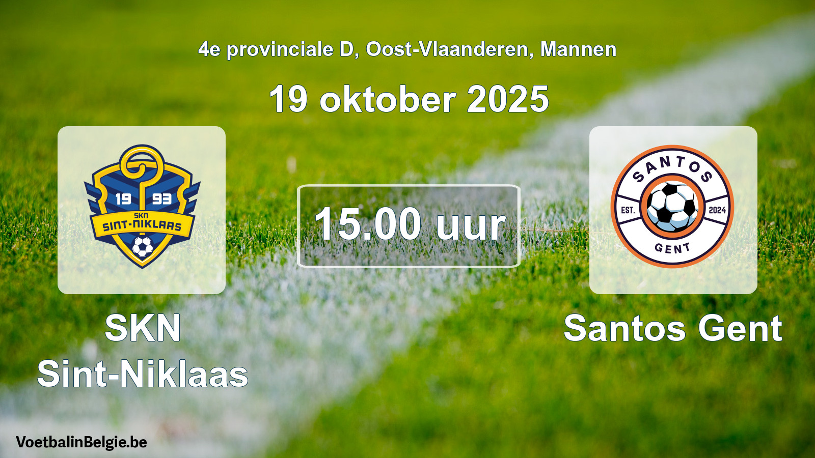 Geplande wedstrijd mannenvoetbal: SKN Sint-Niklaas - Santos Gent (19 oktober 2025)