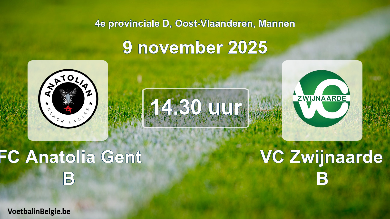 Scheduled match men football: FC Anatolia Gent B - VC Zwijnaarde B (9 November 2025)