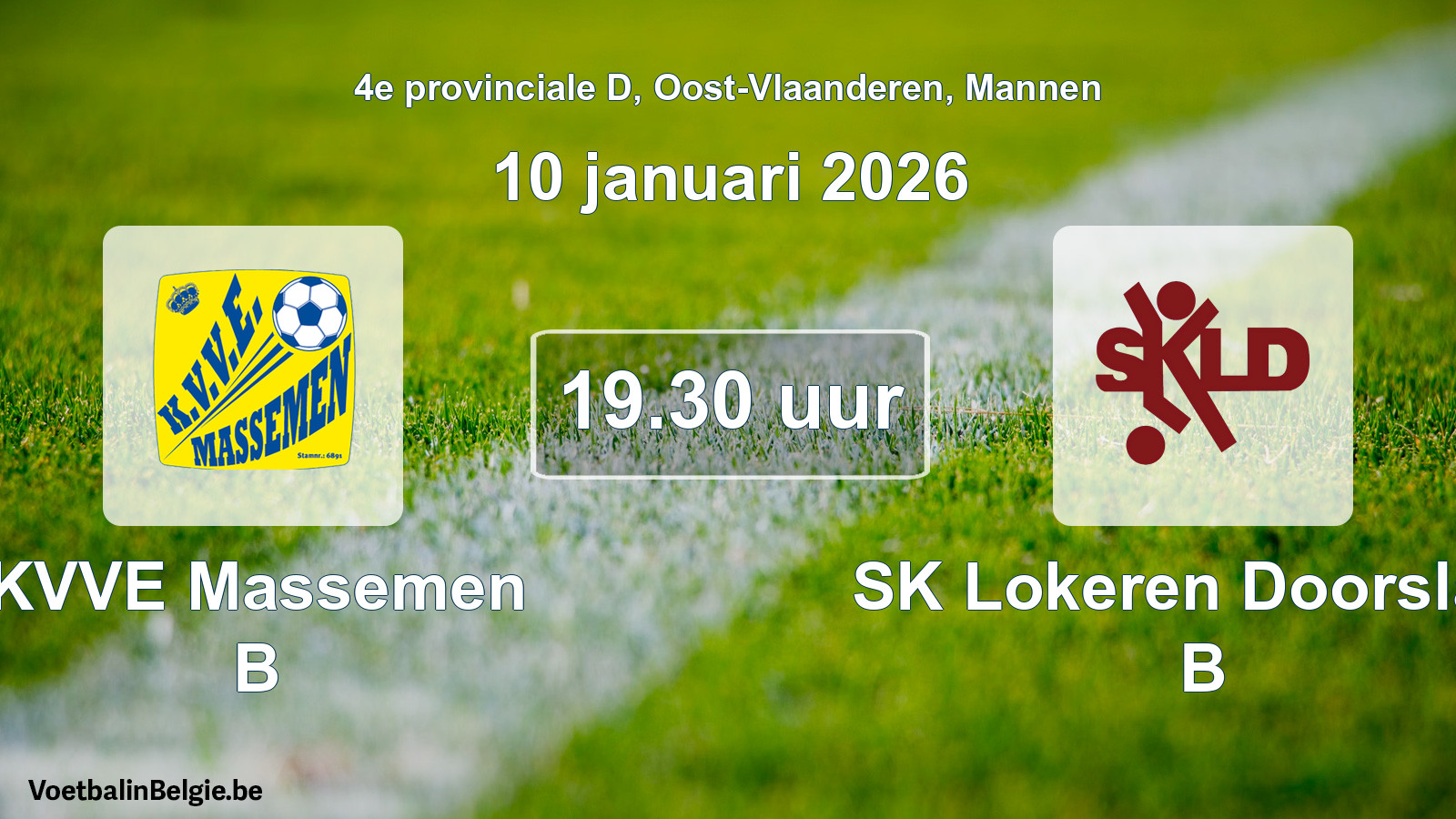 Geplande wedstrijd mannenvoetbal: KVVE Massemen B - SK Lokeren Doorslaar B (10 januari 2026)