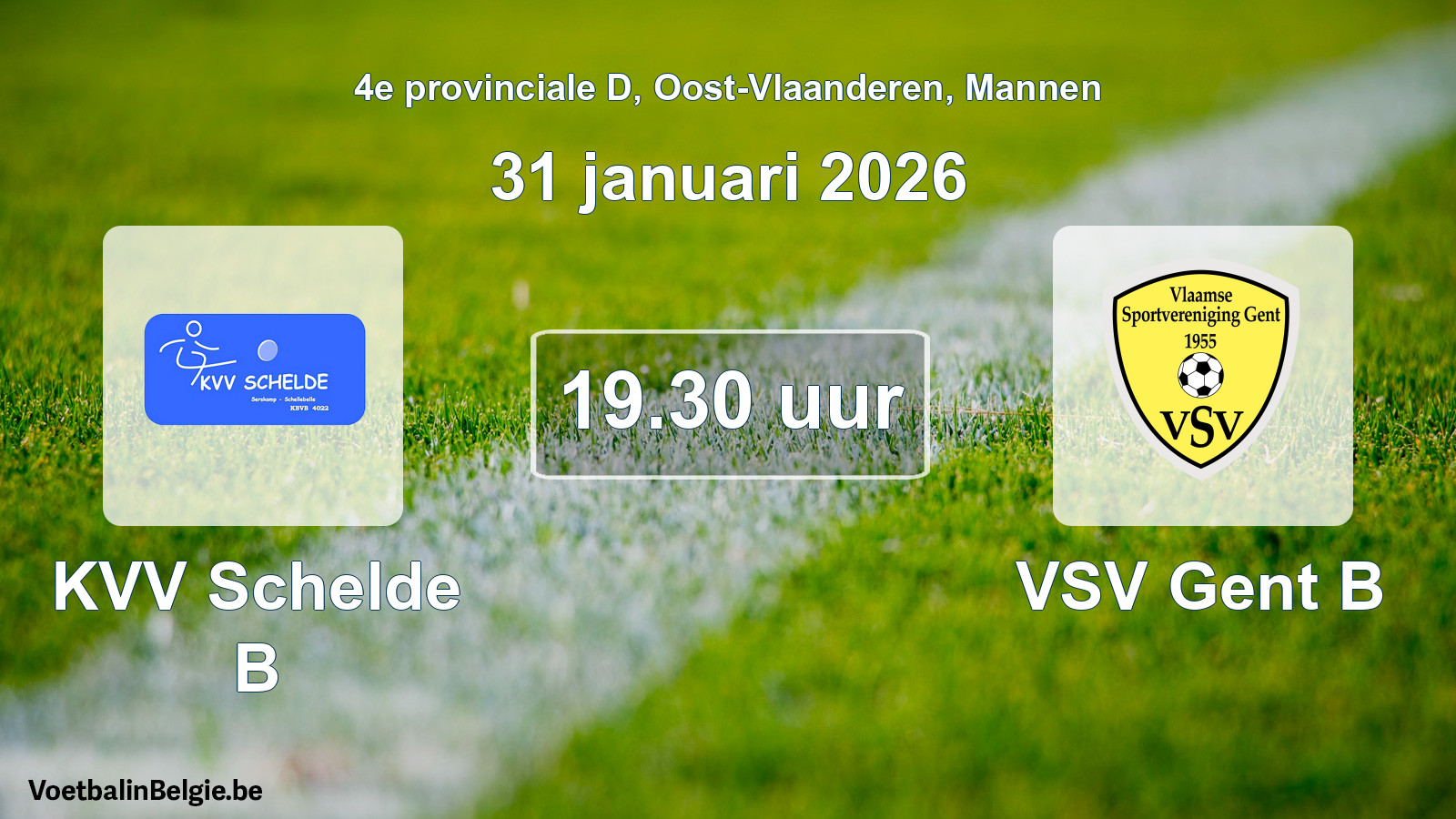 Scheduled match men football: KVV Schelde B - VSV Gent B (31 January 2026)