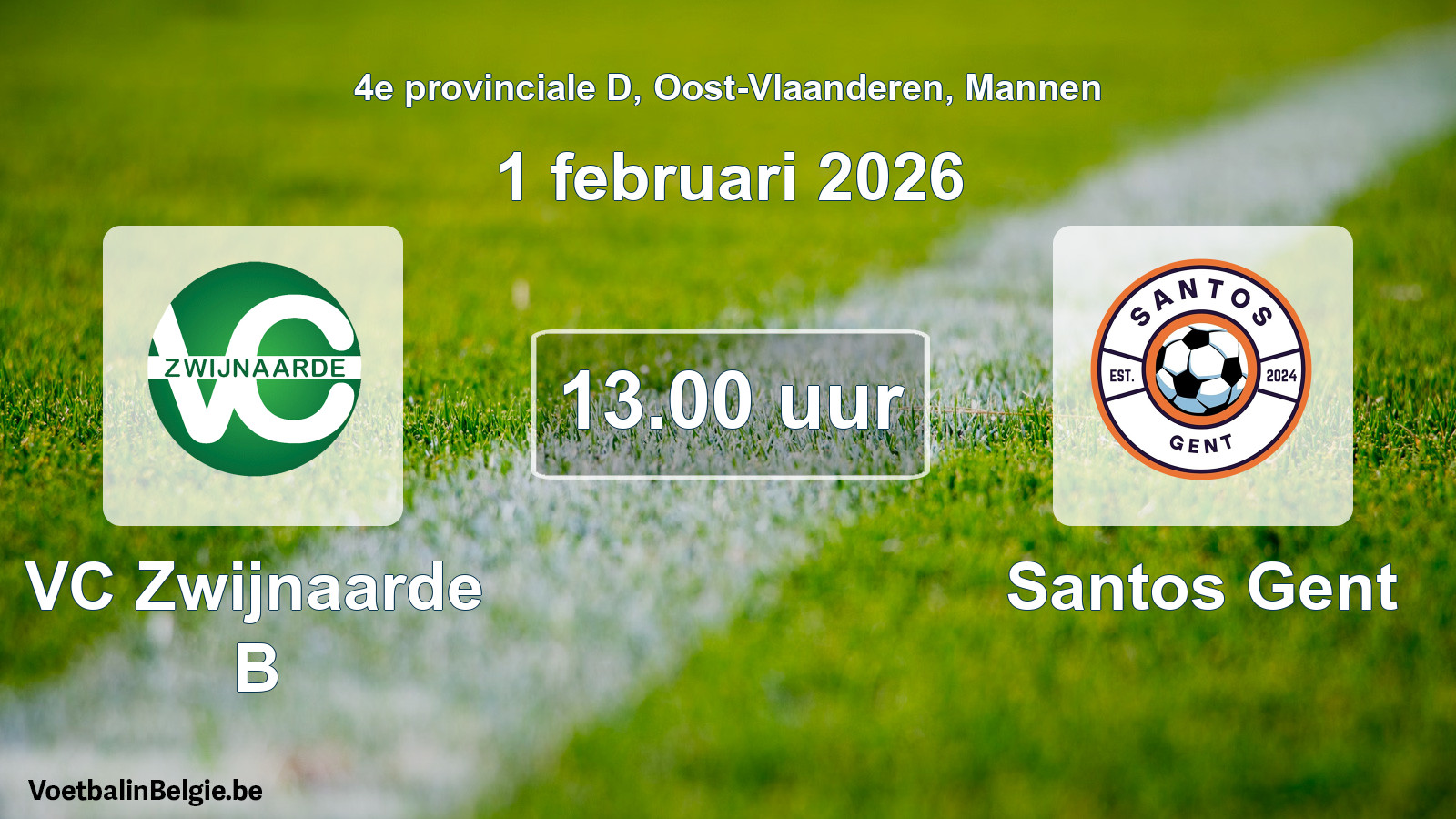 Scheduled match men football: VC Zwijnaarde B - Santos Gent (1 February 2026)