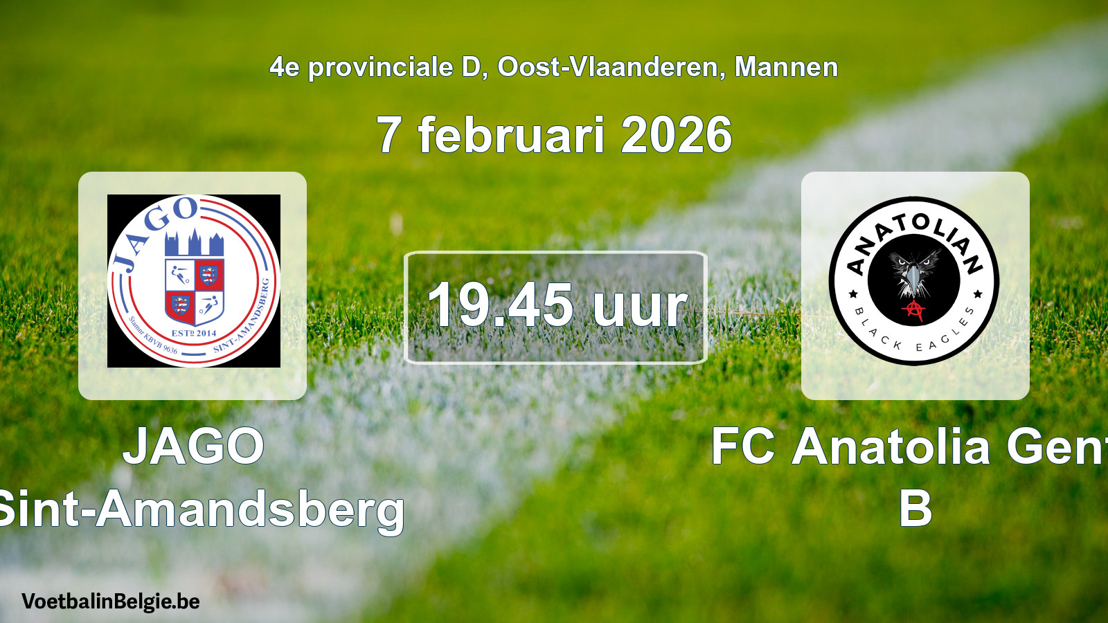 Scheduled match men football: JAGO Sint-Amandsberg - FC Anatolia Gent B (7 February 2026)