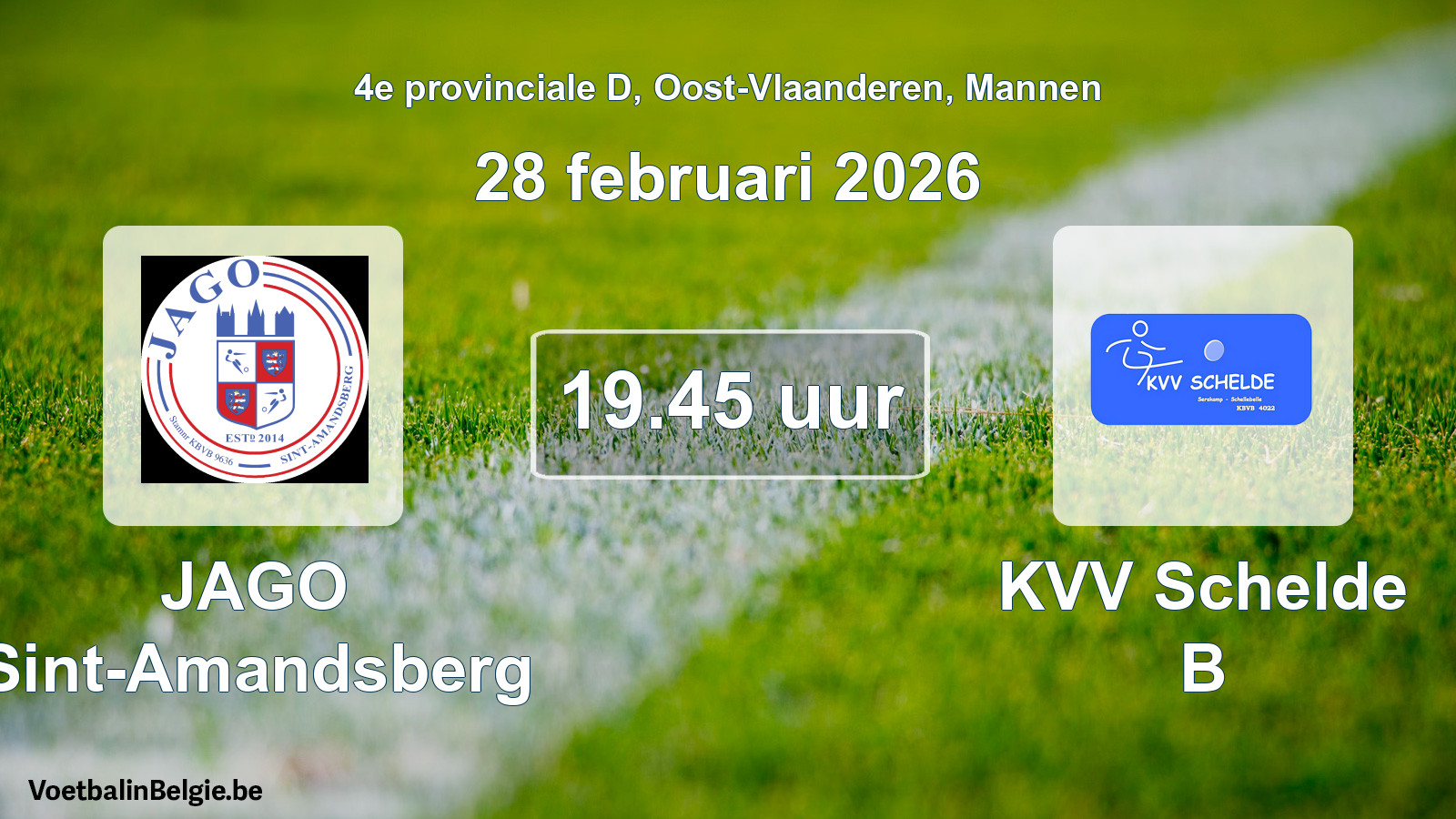 Scheduled match men football: JAGO Sint-Amandsberg - KVV Schelde B (28 February 2026)