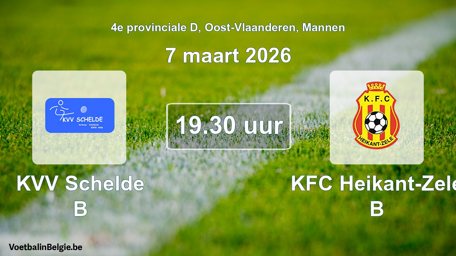 Scheduled match men football: KVV Schelde B - KFC Heikant-Zele B (7 March 2026)