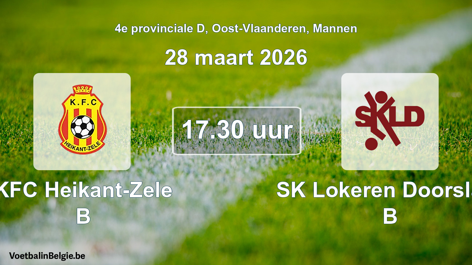 Geplande wedstrijd mannenvoetbal: KFC Heikant-Zele B - SK Lokeren Doorslaar B (28 maart 2026)