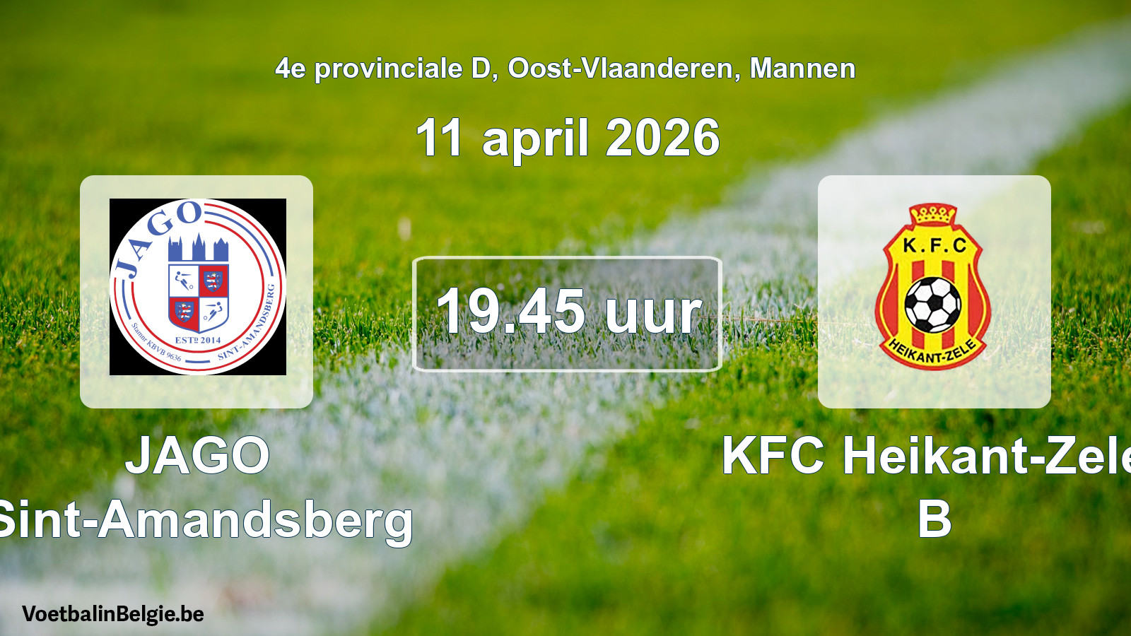 Scheduled match men football: JAGO Sint-Amandsberg - KFC Heikant-Zele B (11 April 2026)