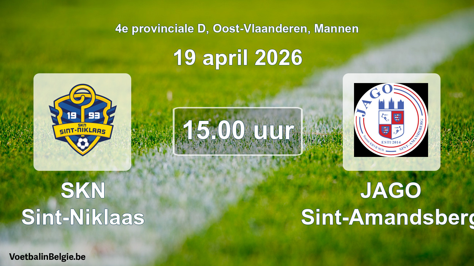 Scheduled match men football: SKN Sint-Niklaas - JAGO Sint-Amandsberg (19 April 2026)