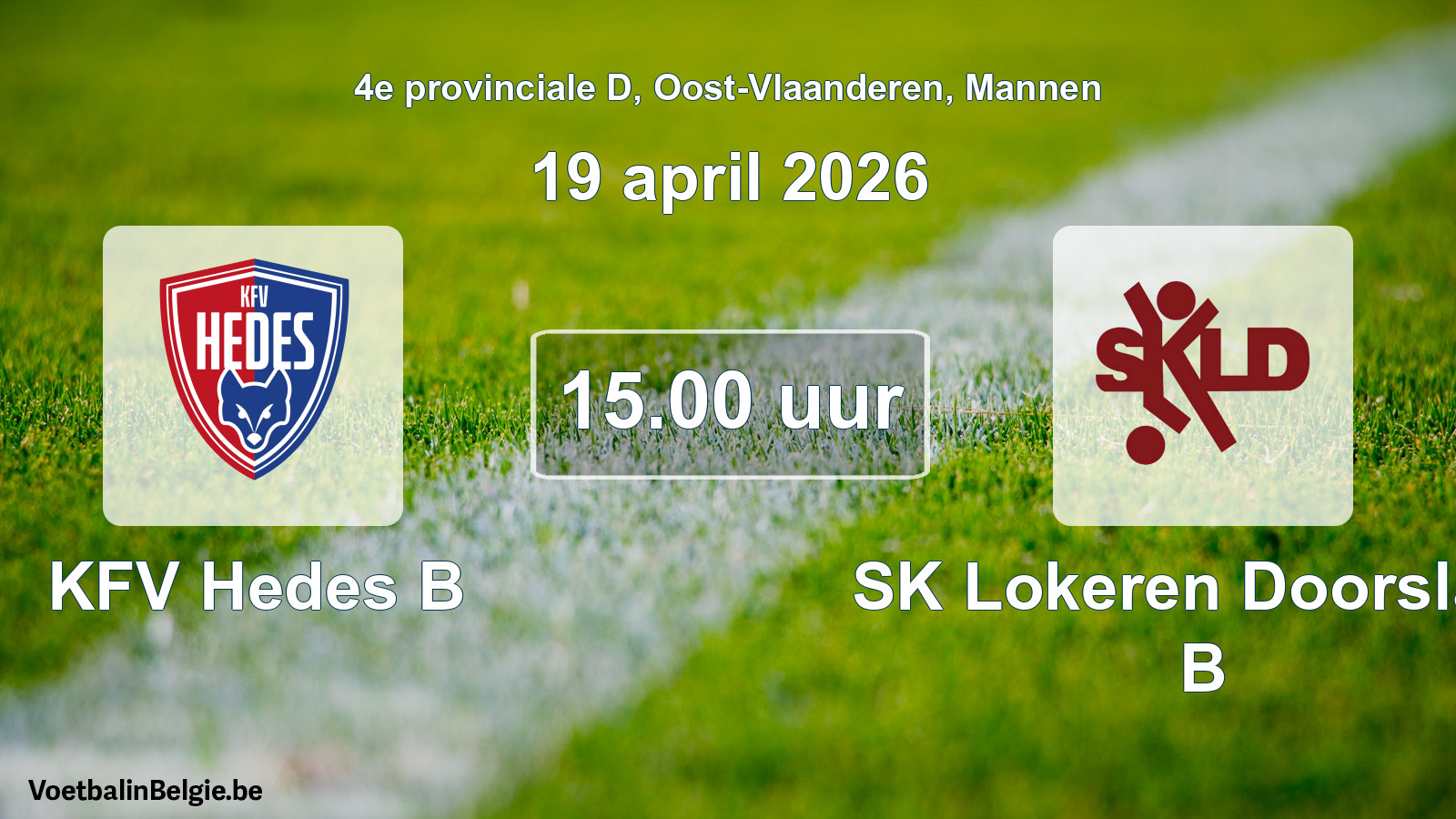 Geplande wedstrijd mannenvoetbal: KFV Hedes B - SK Lokeren Doorslaar B (19 april 2026)