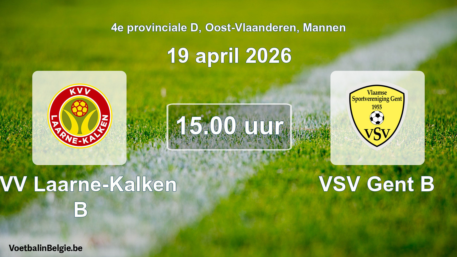 Geplande wedstrijd mannenvoetbal: KVV Laarne-Kalken B - VSV Gent B (19 april 2026)