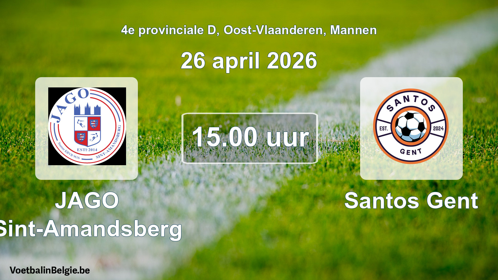 Scheduled match men football: JAGO Sint-Amandsberg - Santos Gent (26 April 2026)