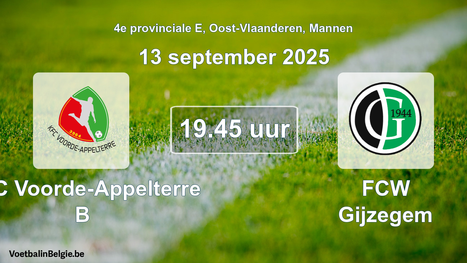 Scheduled match men football: KFC Voorde-Appelterre B - FCW Gijzegem (13 September 2025)