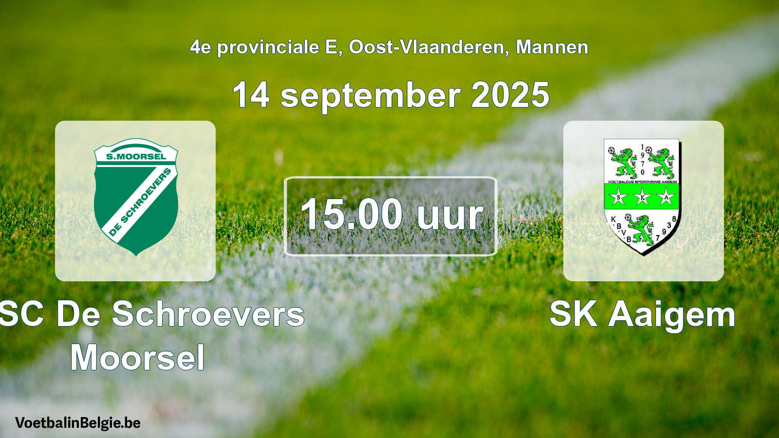 Geplande wedstrijd mannenvoetbal: KSC De Schroevers Moorsel - SK Aaigem (14 september 2025)