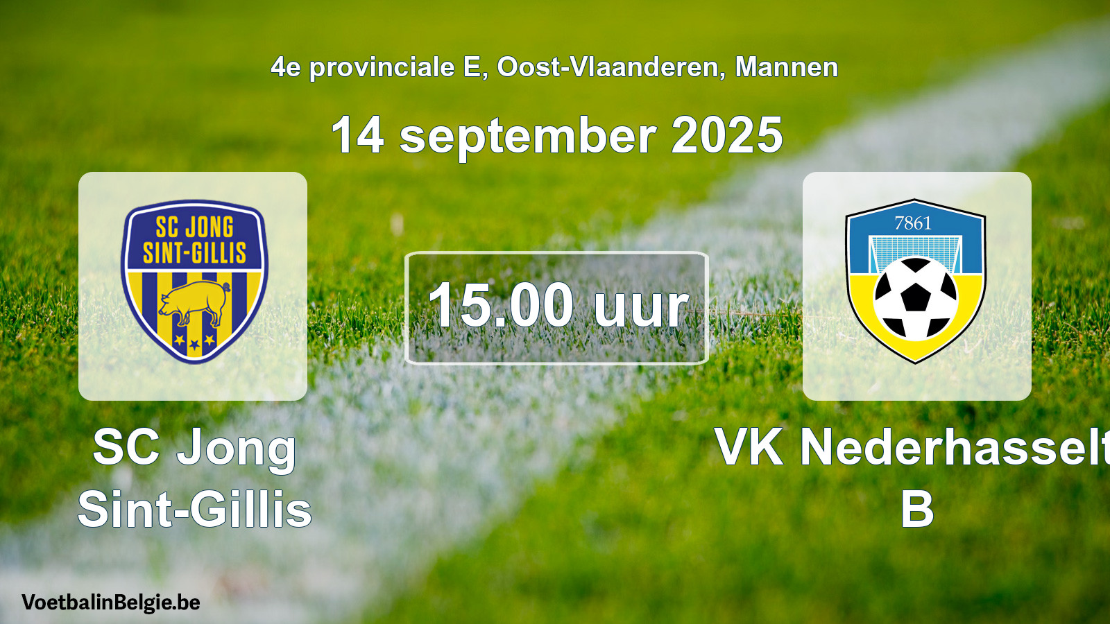 Scheduled match men football: SC Jong Sint-Gillis - VK Nederhasselt B (14 September 2025)