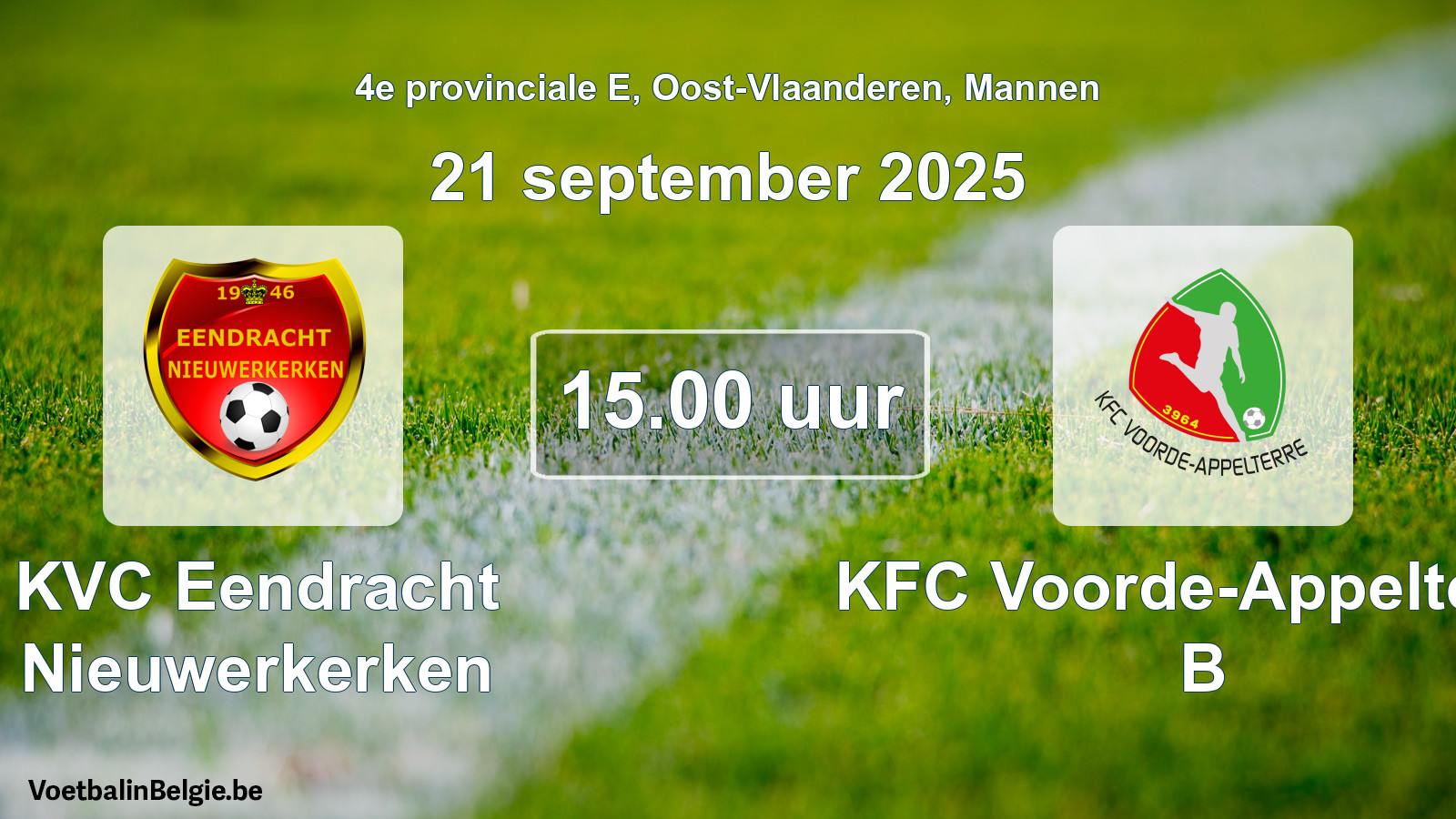 Geplande wedstrijd mannenvoetbal: KVC Eendracht Nieuwerkerken - KFC Voorde-Appelterre B (21 september 2025)