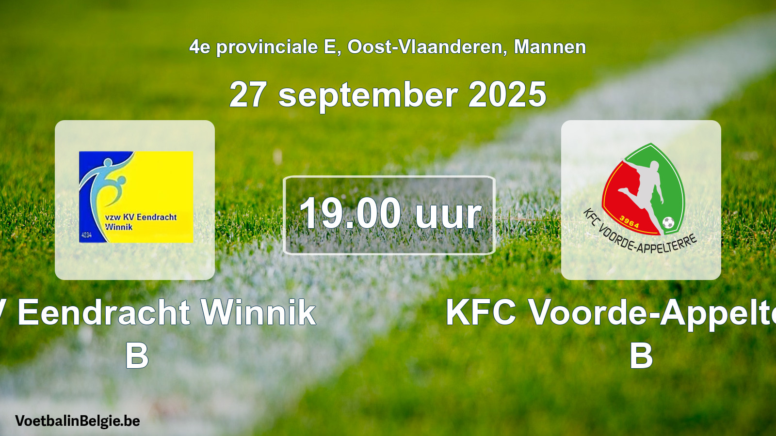 Scheduled match men football: KV Eendracht Winnik B - KFC Voorde-Appelterre B (27 September 2025)