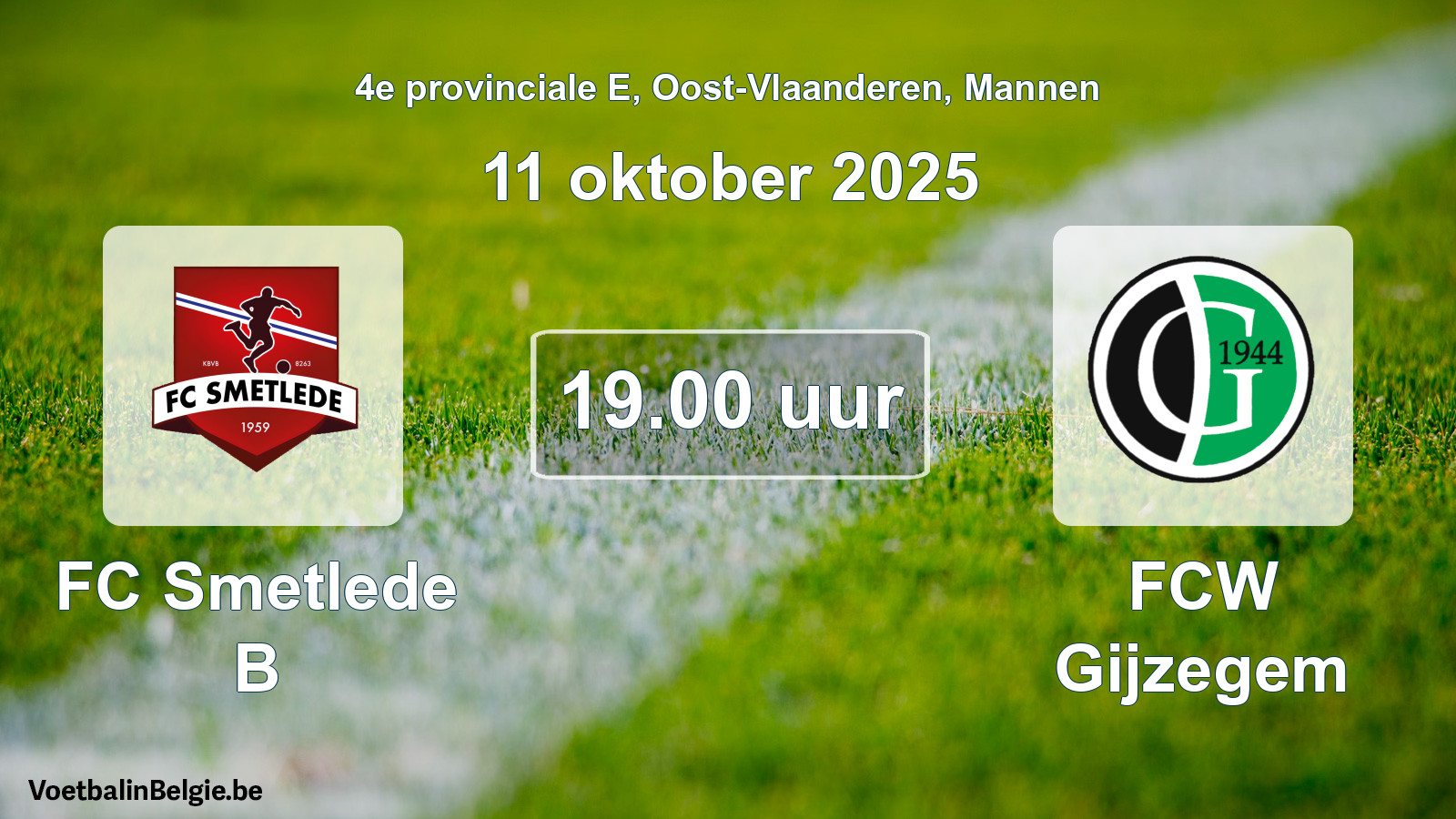 Geplande wedstrijd mannenvoetbal: FC Smetlede B - FCW Gijzegem (11 oktober 2025)