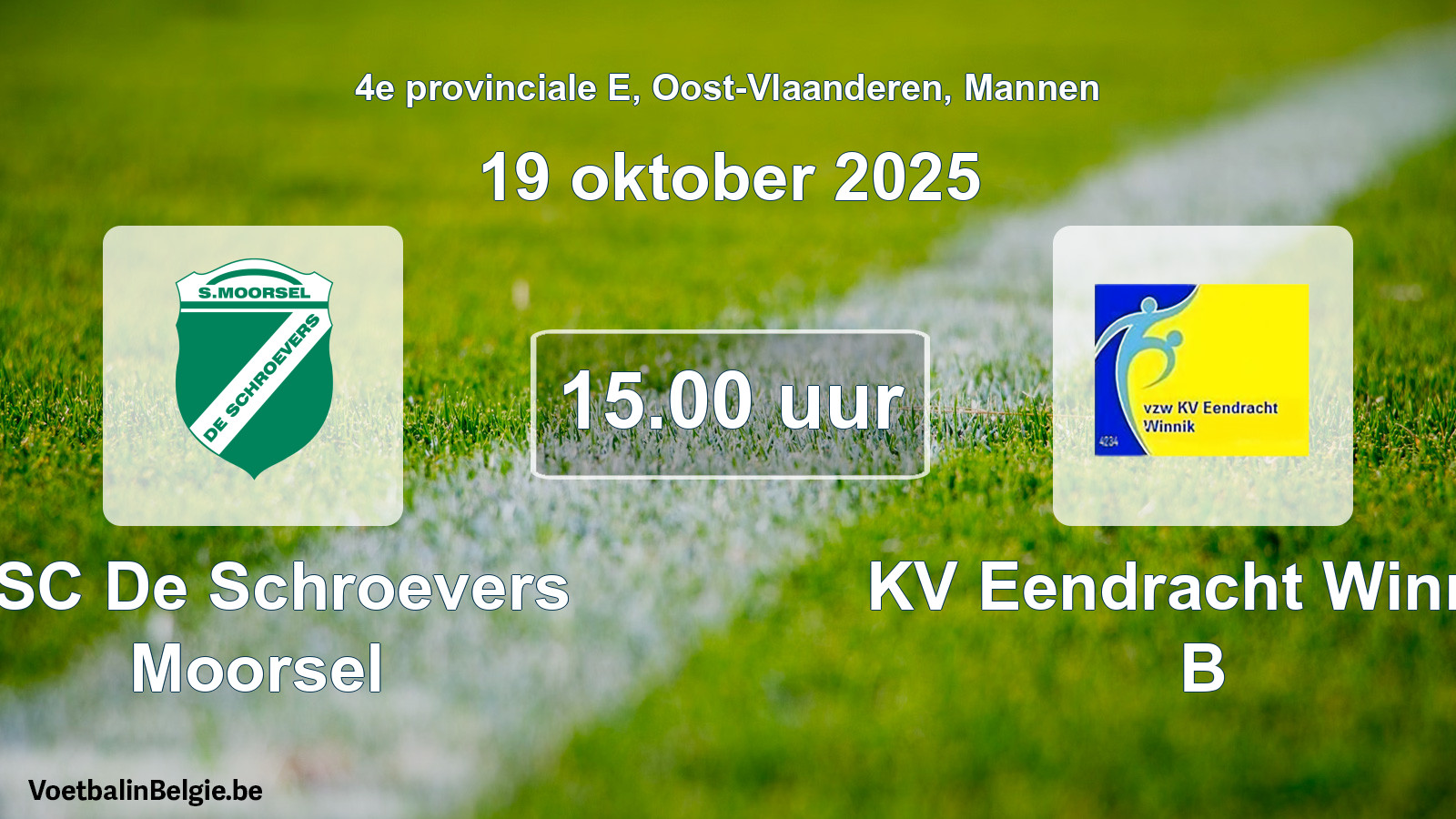 Geplande wedstrijd mannenvoetbal: KSC De Schroevers Moorsel - KV Eendracht Winnik B (19 oktober 2025)