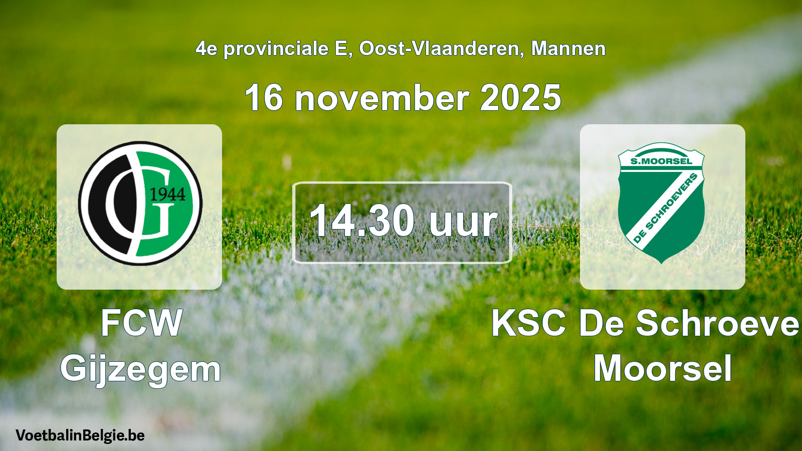 Geplande wedstrijd mannenvoetbal: FCW Gijzegem - KSC De Schroevers Moorsel (16 november 2025)