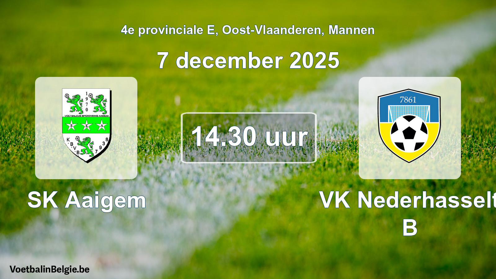 Scheduled match men football: SK Aaigem - VK Nederhasselt B (7 December 2025)