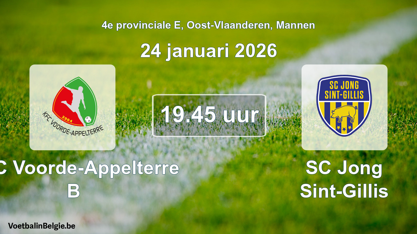 Scheduled match men football: KFC Voorde-Appelterre B - SC Jong Sint-Gillis (24 January 2026)