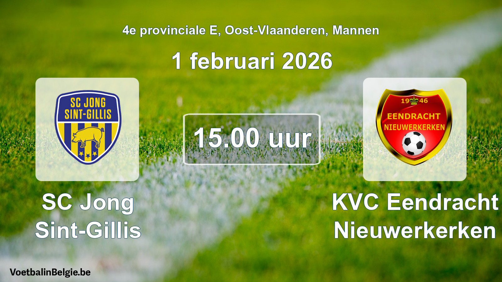 Scheduled match men football: SC Jong Sint-Gillis - KVC Eendracht Nieuwerkerken (1 February 2026)