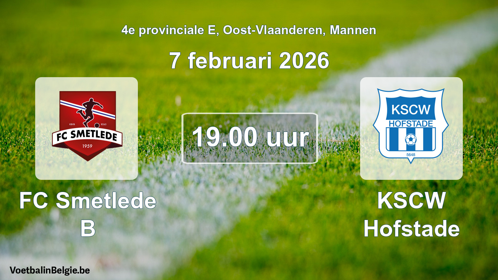 Geplande wedstrijd mannenvoetbal: FC Smetlede B - KSCW Hofstade (7 februari 2026)