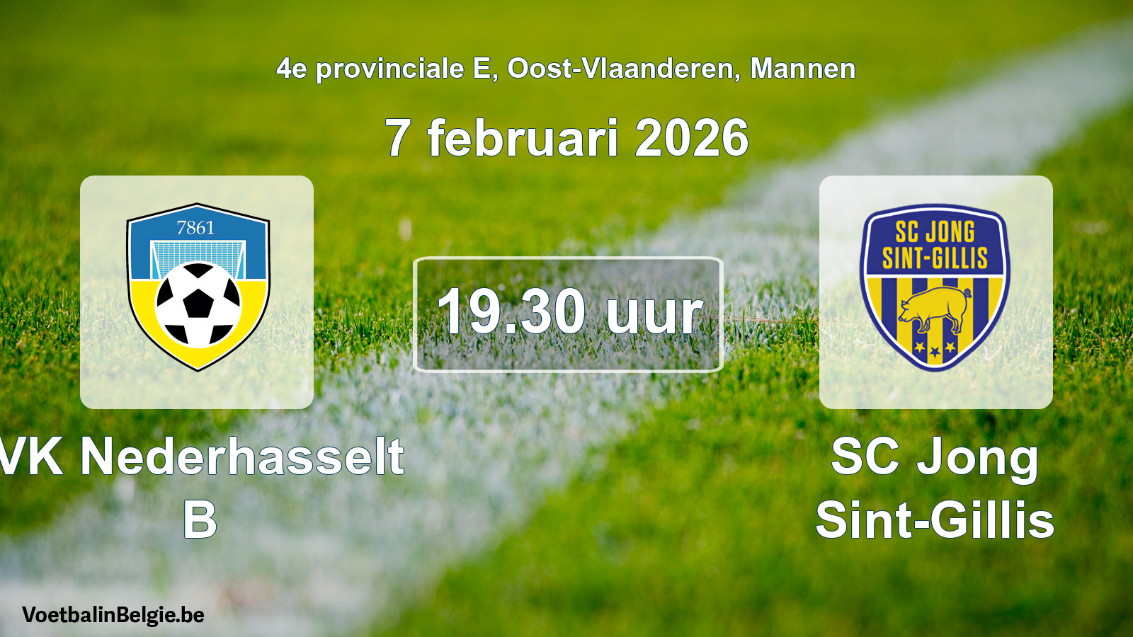 Scheduled match men football: VK Nederhasselt B - SC Jong Sint-Gillis (7 February 2026)