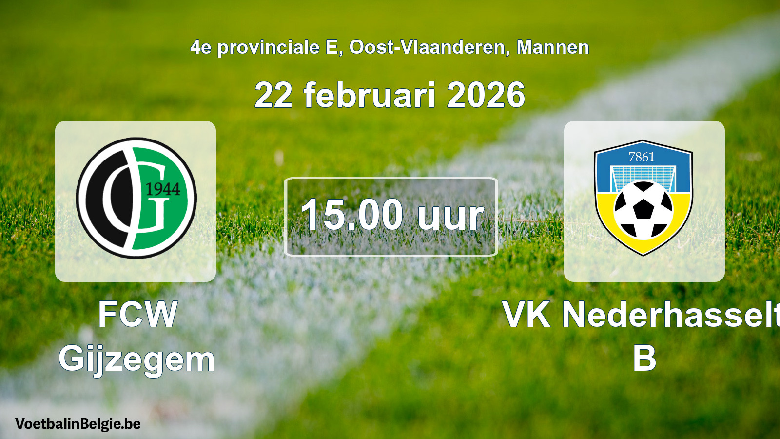 Scheduled match men football: FCW Gijzegem - VK Nederhasselt B (22 February 2026)