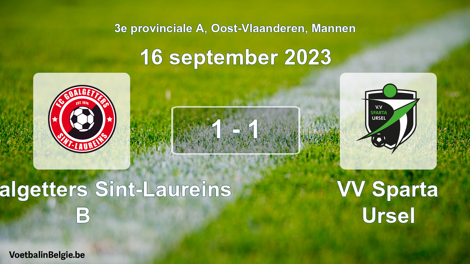 Gespeelde wedstrijd mannenvoetbal: FC Goalgetters Sint-Laureins B - VV Sparta Ursel 1 - 1 (16 september 2023)