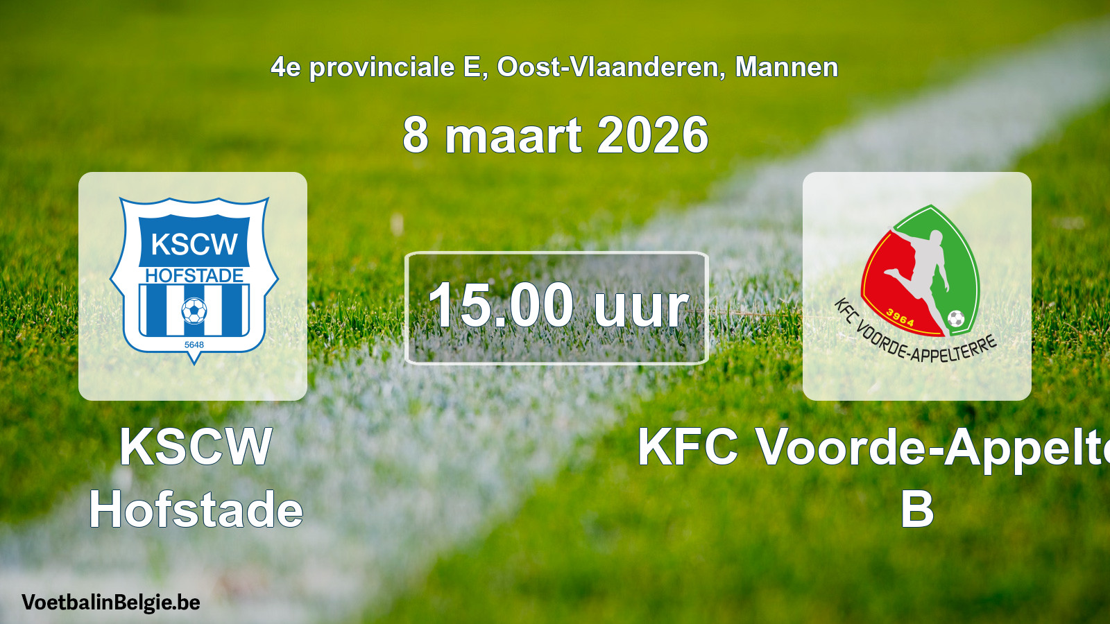 Scheduled match men football: KSCW Hofstade - KFC Voorde-Appelterre B (8 March 2026)
