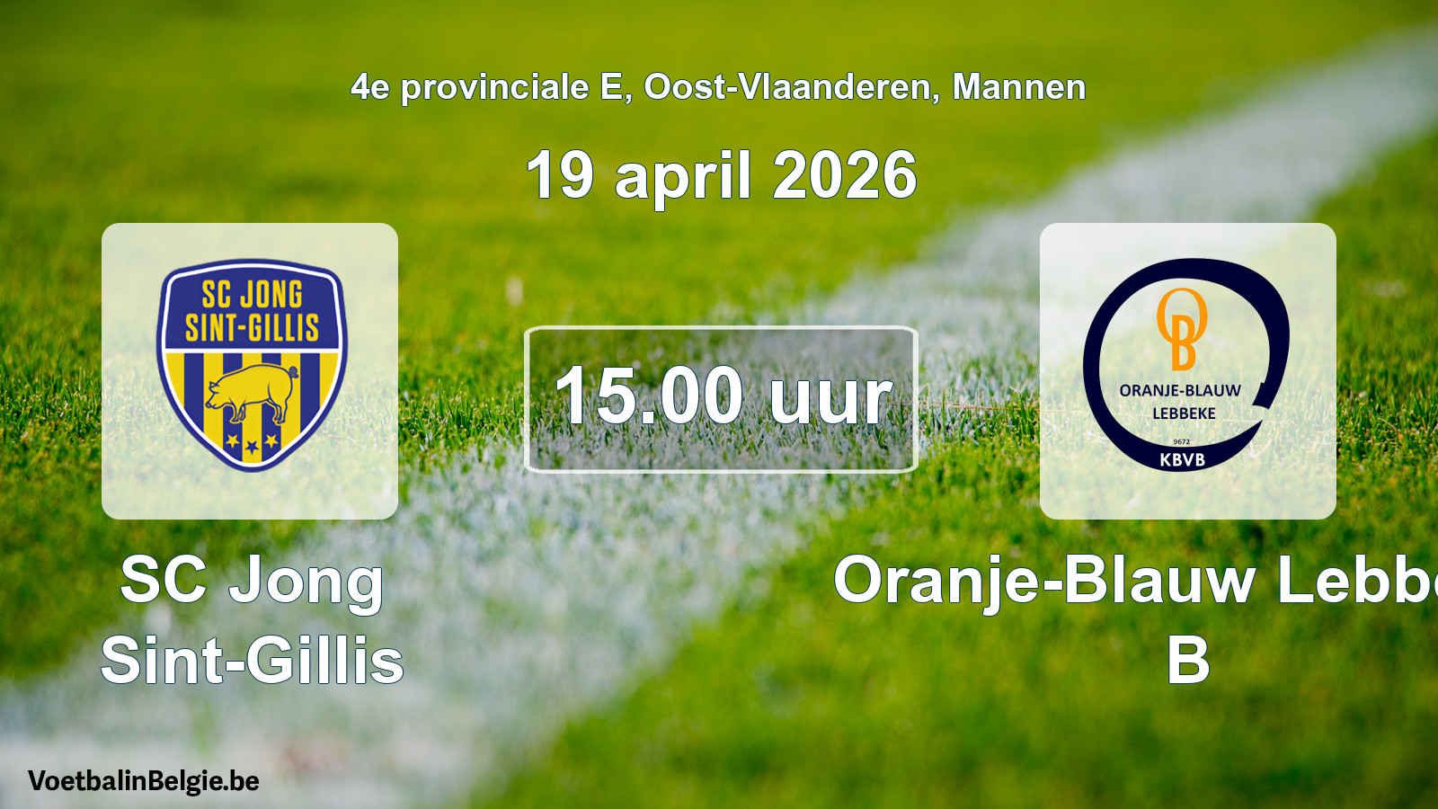 Scheduled match men football: SC Jong Sint-Gillis - Oranje-Blauw Lebbeke B (19 April 2026)