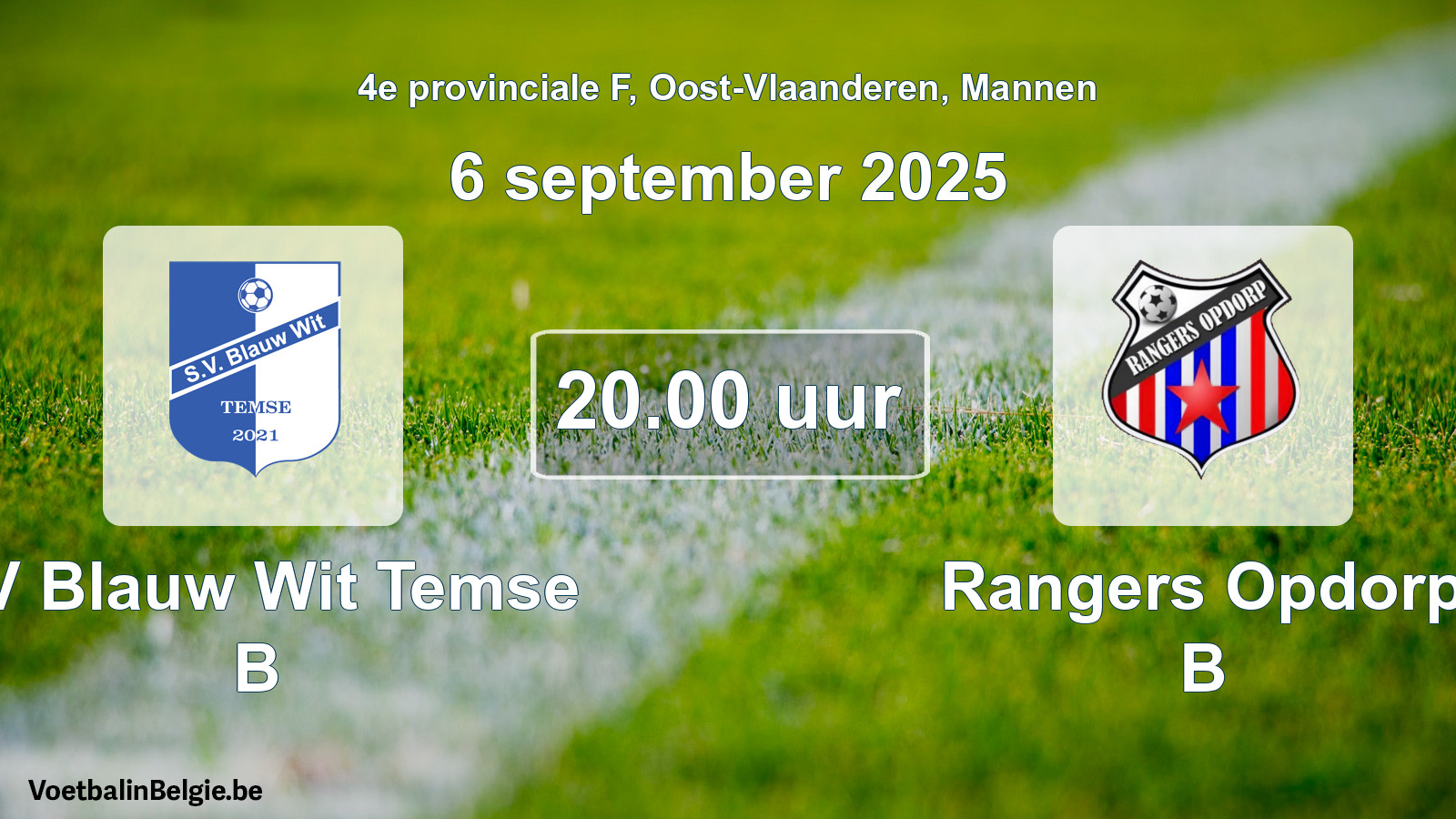 Scheduled match men football: SV Blauw Wit Temse B - Rangers Opdorp B (6 September 2025)