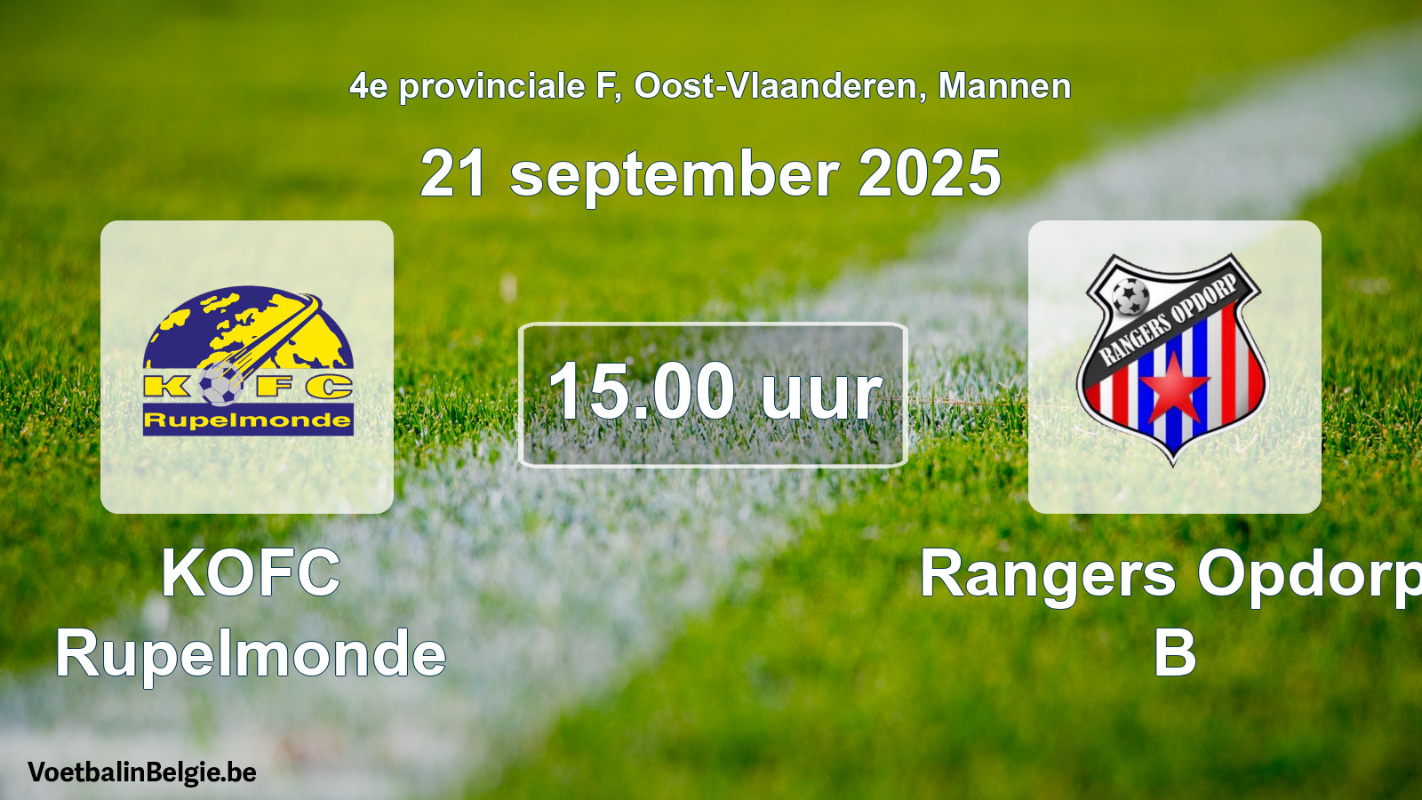 Scheduled match men football: KOFC Rupelmonde - Rangers Opdorp B (21 September 2025)