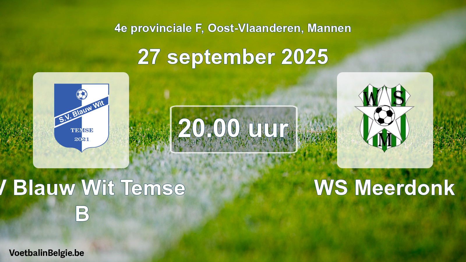Scheduled match men football: SV Blauw Wit Temse B - WS Meerdonk (27 September 2025)