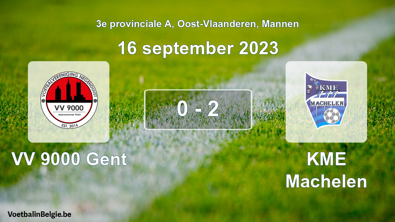 Gespeelde wedstrijd mannenvoetbal: VV 9000 Gent - KME Machelen 0 - 2 (16 september 2023)