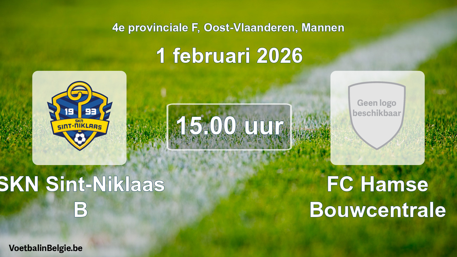 Scheduled match men football: SKN Sint-Niklaas B - FC Hamse Bouwcentrale (1 February 2026)