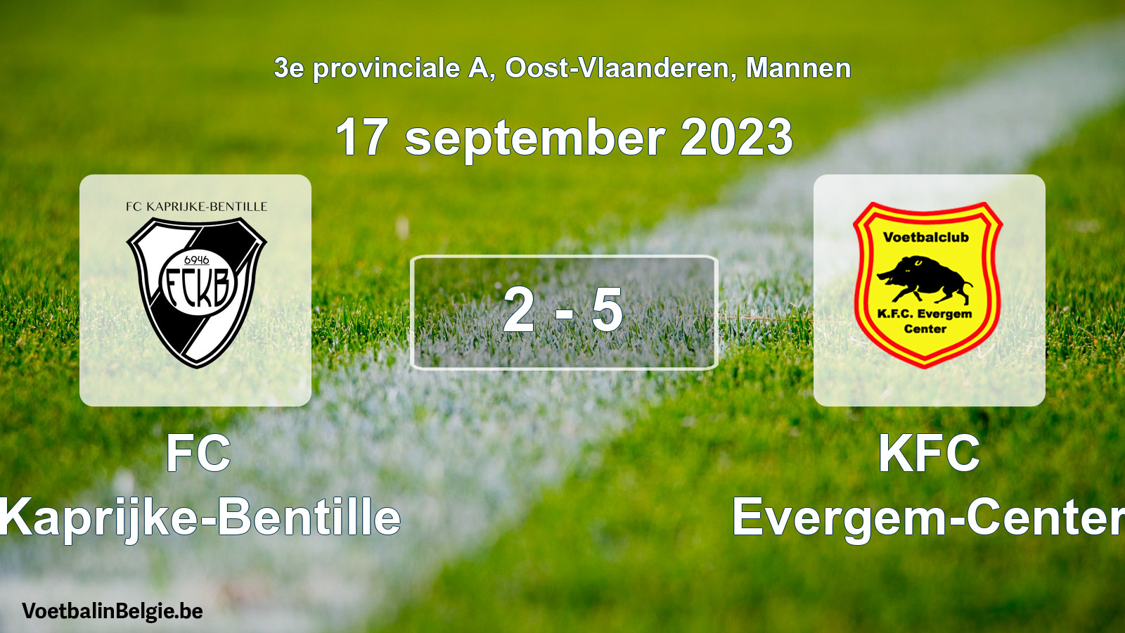 Gespeelde wedstrijd mannenvoetbal: FC Kaprijke-Bentille - KFC Evergem-Center 2 - 5 (17 september 2023)