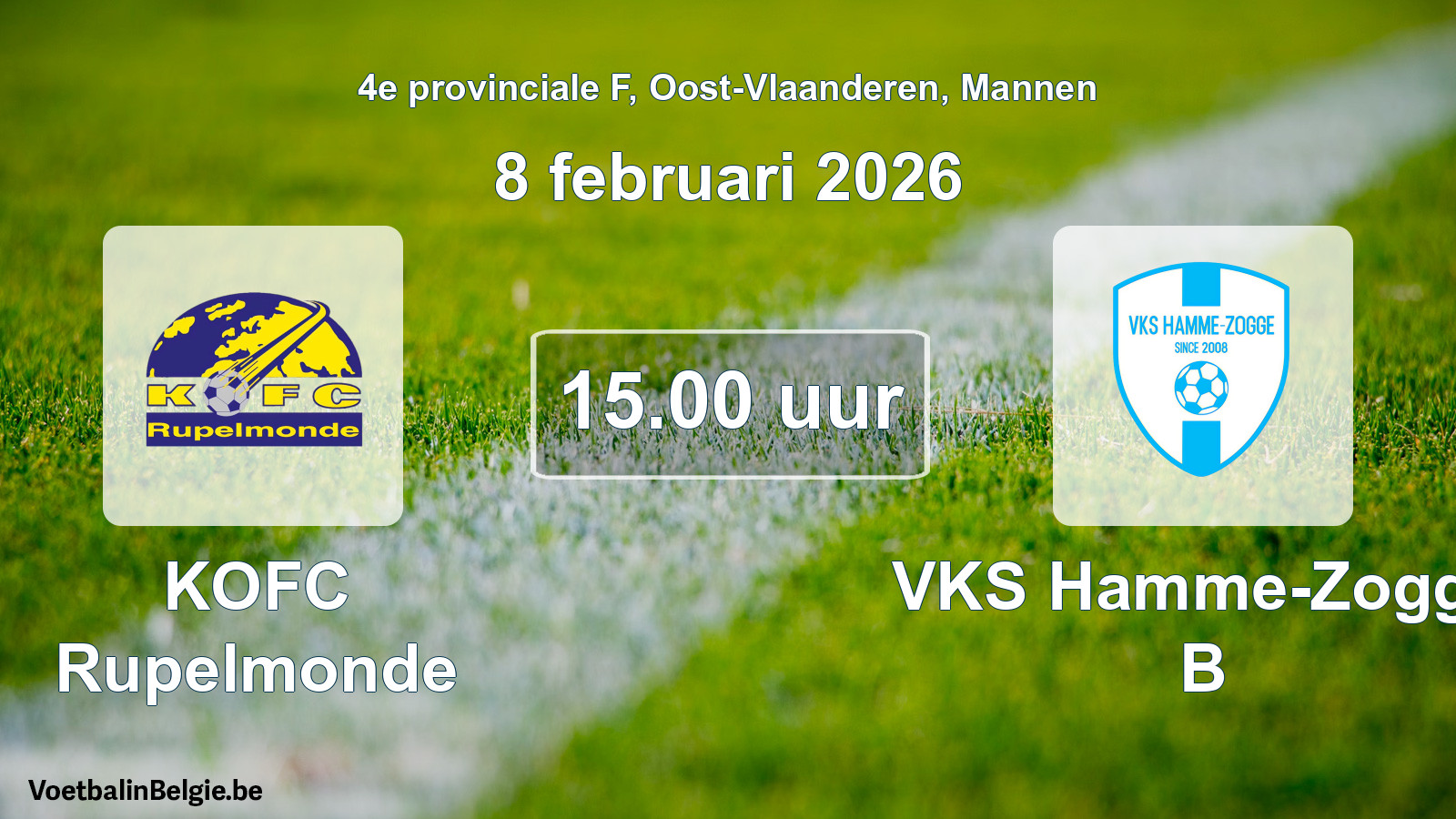 Scheduled match men football: KOFC Rupelmonde - VKS Hamme-Zogge B (8 February 2026)