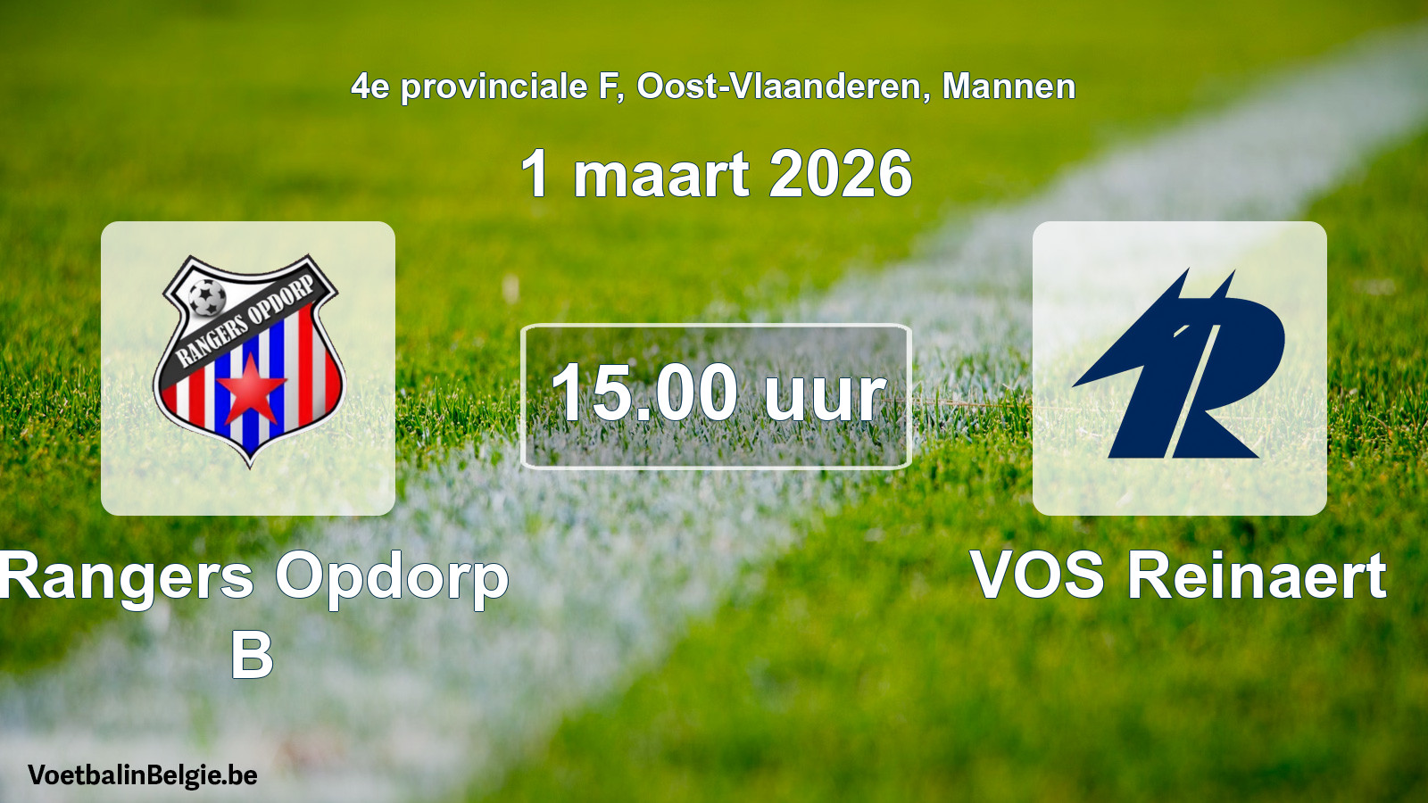 Geplande wedstrijd mannenvoetbal: Rangers Opdorp B - VOS Reinaert (1 maart 2026)