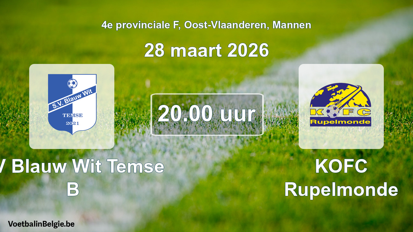 Scheduled match men football: SV Blauw Wit Temse B - KOFC Rupelmonde (28 March 2026)