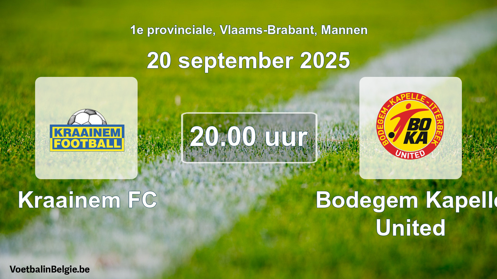 Geplantes Spiel männer-Fußball: Kraainem FC - Bodegem Kapelle United (20 September 2025)
