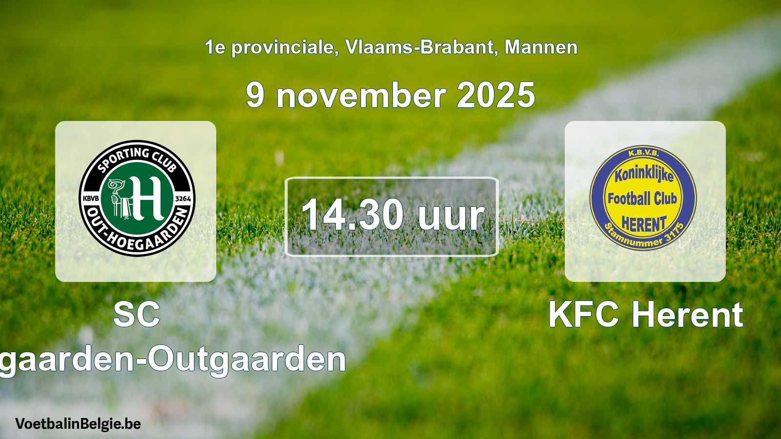 Geplantes Spiel männer-Fußball: SC Hoegaarden-Outgaarden - KFC Herent (9 November 2025)