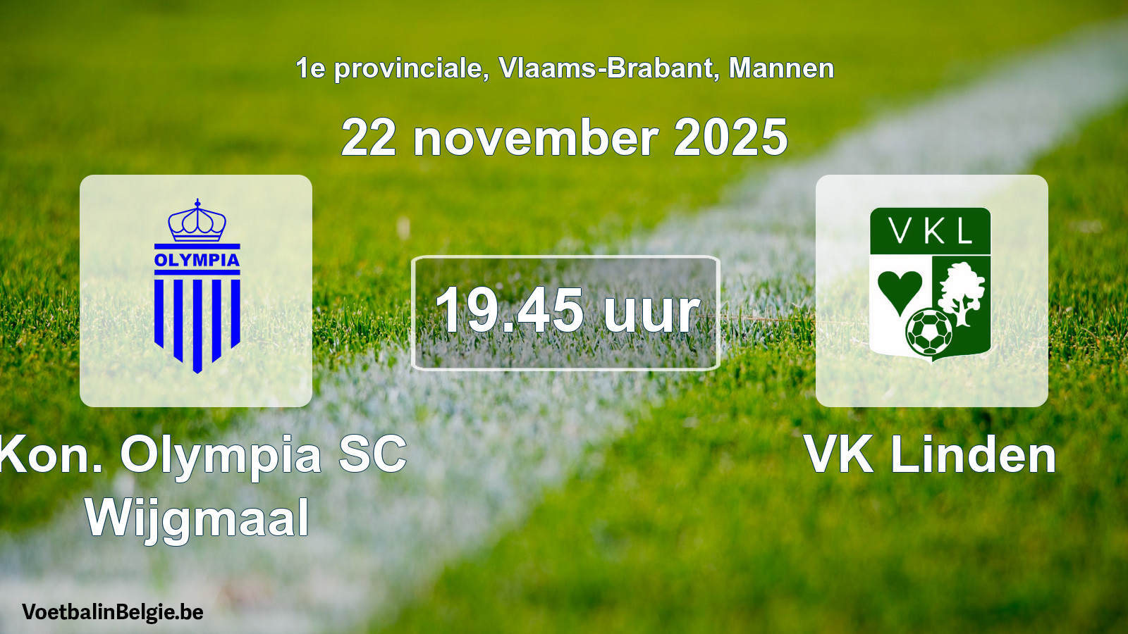 Geplande wedstrijd mannenvoetbal: Kon. Olympia SC Wijgmaal - VK Linden (22 november 2025)