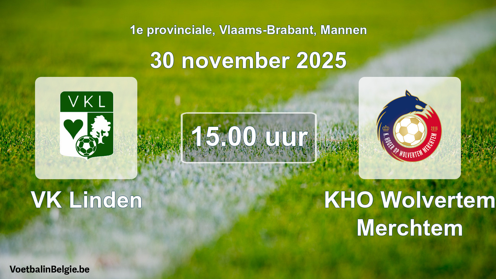 Geplande wedstrijd mannenvoetbal: VK Linden - KHO Wolvertem Merchtem (30 november 2025)