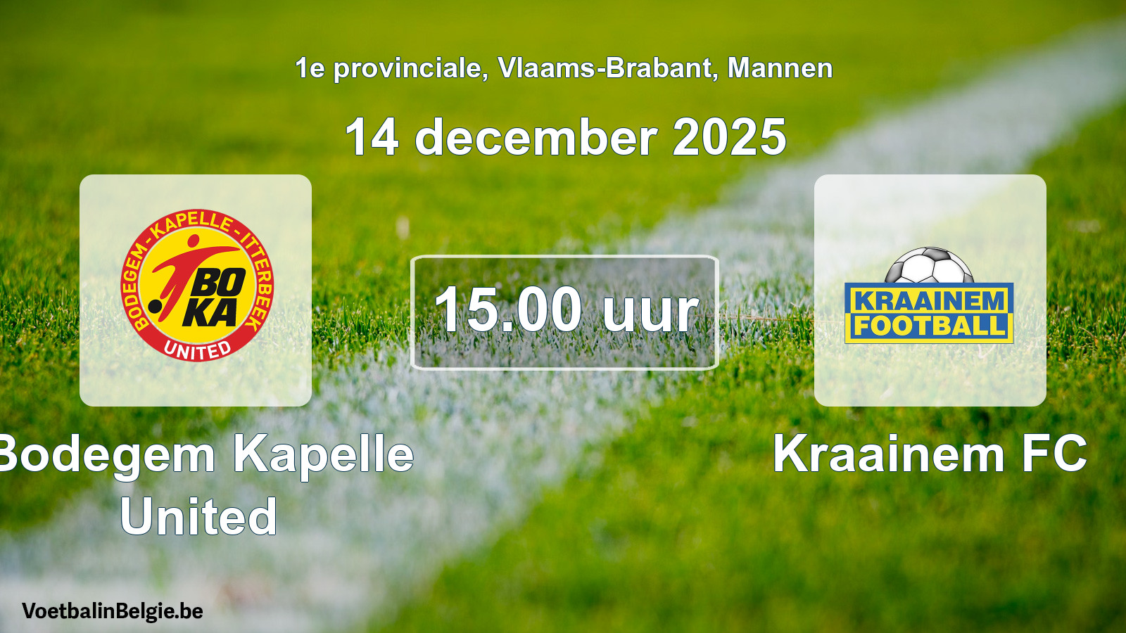 Geplande wedstrijd mannenvoetbal: Bodegem Kapelle United - Kraainem FC (14 december 2025)
