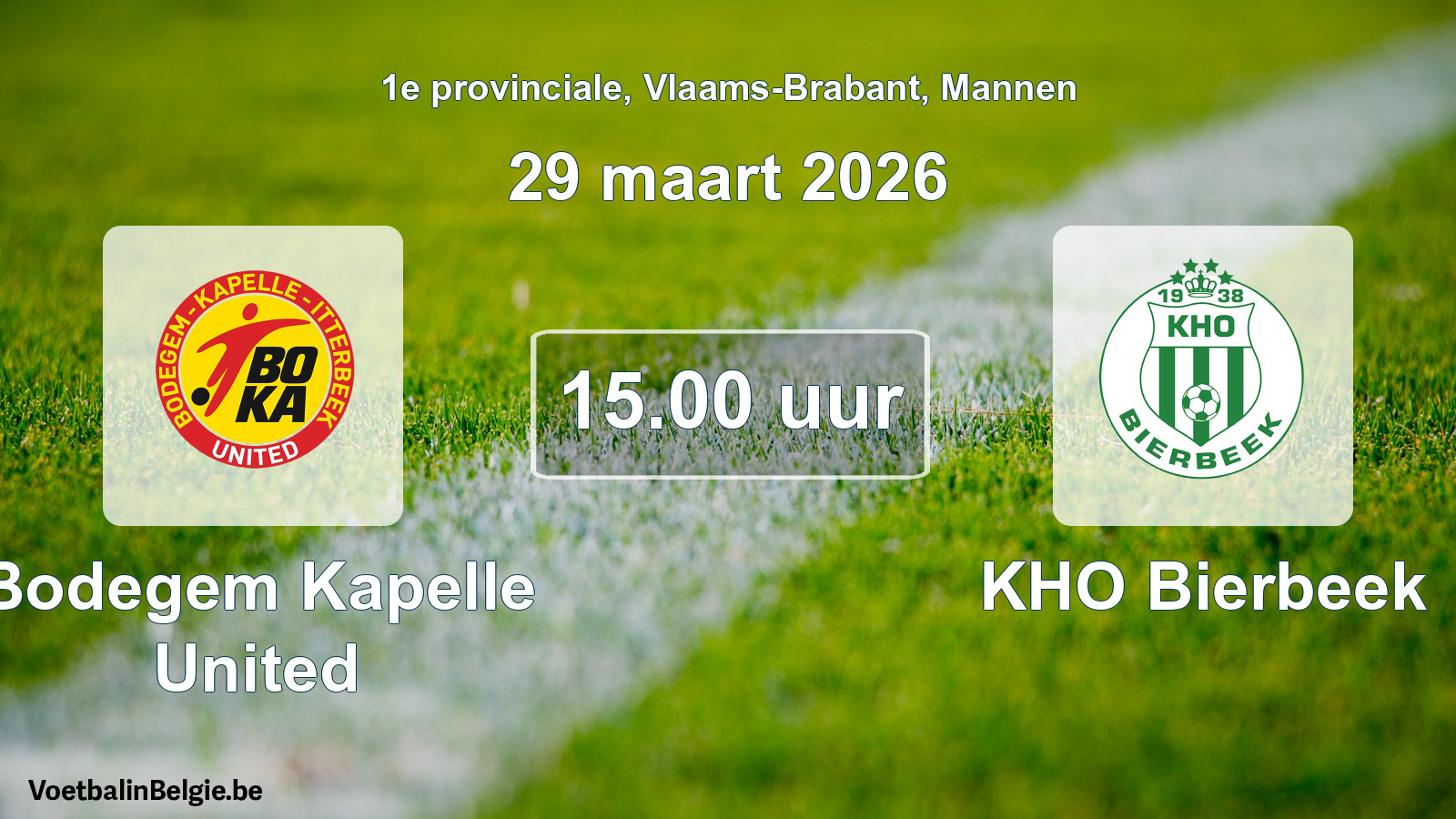 Geplande wedstrijd mannenvoetbal: Bodegem Kapelle United - KHO Bierbeek (29 maart 2026)