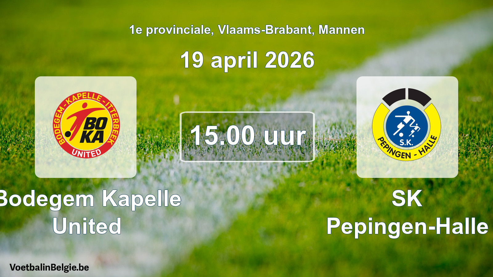 Geplantes Spiel männer-Fußball: Bodegem Kapelle United - SK Pepingen-Halle (19 April 2026)