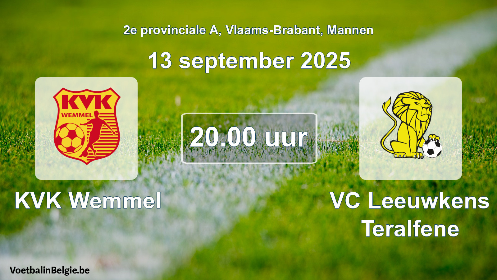 Geplande wedstrijd mannenvoetbal: KVK Wemmel - VC Leeuwkens Teralfene (13 september 2025)
